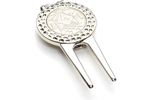 THE MASONIC COLLECTION - Divot Repair Tool with Golf Ball Marker - Silvered Design with Freemason Ensigns - A Useful Gift Accessory for Freemason Men