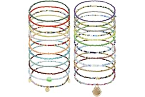 Lucktao 24 Stück bunte Perlen fußkette,Boho fußkette damen,Handgefertigte Perlen Fußkettchen,fusskettenchen, Perlen Fußkettchen Set Strand Boho Mädchen Frauenc für Damen und Mädchen verstellbares.…