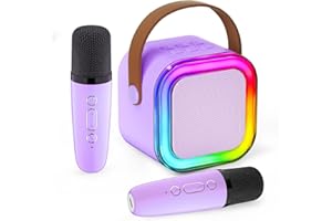 DiliDala Mini Karaoke Maschine mit 2 kabellose Mikrofone, Tragbares Bluetooth Karaoke Maschine für Kinder Erwachsene mit Stimme wechselnde Effekte, Geschenke für Mädchen und Jungen (lila)