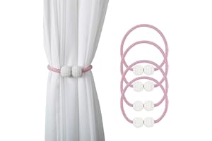 HONGP Magnetic Curtain Tie Backs, 4PCS Magnetic Curtain Clips Rope Curtain Holder Buckles Small Bead Curtain Buckle Clips Rope Holders for Home Office Hotel Window Decoration (Pink)