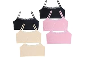 Bevalsa 6er Lot Filles Brassieres Dentelle,Bra Gilet sous-Vêtements Bustier Fille Soutien-Gorge de Sport Uni Basique Débardeur Crop Tops Haut Bandeau Lingerie 10-14ans,Taille Unique
