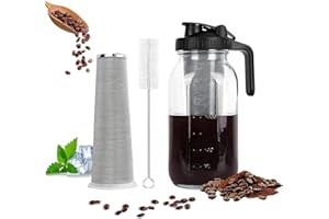 Jenmayt Carafe cold brew 2 L/60 Oz,Couvercle avec poignée et filtre en acier inoxydable,Machine à café Cold Brew,café froid,Bocal Mason,Pour cafe et thé infusés à froid