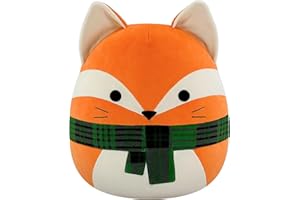 Squishmallows Amazon Exclusive Holiday Fox 14'' Plush - Orange Fox with Plaid Scarf | Collectable Cute Plush Toy, Cuddly Toys for Children, Soft Toys, Christmas Teddies Suitable for Girls and Boys