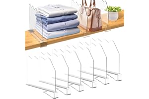 URHELP Pack of 6 Transparent Acrylic Dividers, Multifunctional Wardrobe Divider, 30 x 20 cm Shelf Divider, Wardrobe Divider for Bedroom, Kitchen, Cabinets and Organisation