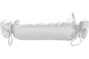 Mako Satin Baumwoll Nackenrollen Bezug 15x40 - Nackenrollenbezug weiß mit Bänder aus 100% Baumwolle - Kissenrolle weich Überzug einfarbig Weiß- Made in EU