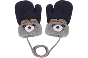 IEASEY Moufles d'hiver pour Bébé 0 à 3 ans Enfant Garçon Fille Moufles Tricot Ours Gants avec Corde Epais Chaud Mitaines avec Doublure Polaire Thermique Isolées Neige Temps Froid Bambin Gants pour enfants