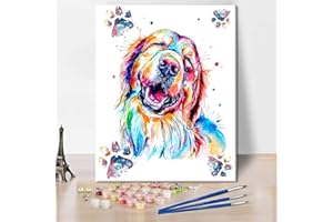 TISHIRON Pintura por números Niños Adultos Animales Golden Retriever Lindo Perro DIY Pintura al Óleo Lienzo Sin Arrugas Cepillos de Madera y Pintura Acrílica Regalo 40 X 50 cm
