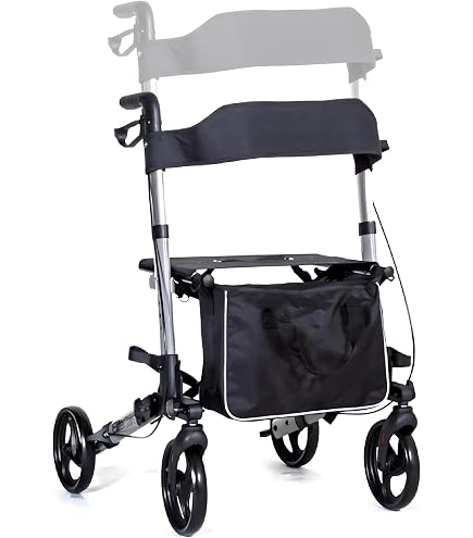 Aidapt Deluxe Grey Folding Light Weight 4 Wheeled Rollator Mobility Aid With Seat Carry Bag Lockable Brakes Walking Stick Holder And Puncture Proof Tyres For Indoor And Outdoor Use