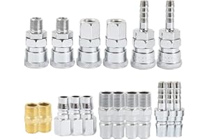 ZWPARTS 18 Pcs Air Line Connectors Euro Air Line Hose Compressor Fittings 1/4" BSP Air Coupler and Plug Kit Male Female Thread Hose Quick Release Connector Fittings Set