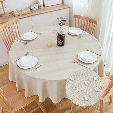 Teruntrue Tafelkleed, rond, van polyester, diameter 178 cm, voor tafels met een diameter van 75-105 cm, waterdicht, wasbaar, voor bruiloft, feest, buffet, camping, restaurant, set van 6 stuks, zwart