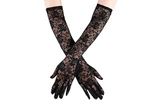 IRYNA Long Lace Gloves - Black Elbow Length Opera Silk Hand Sleeves for Evening Party