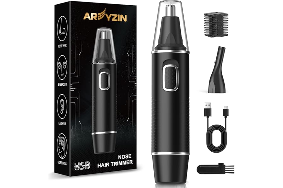 Nose Hair Trimmer for Men Painless Noses Trimmer Rechargeable Nasal Hair Trimmers for Ear and Eyebrow Facial,Nose Hair Trimmer with IPX7 Waterproof,Dual Edge Blades for Easy Cleansing,Black