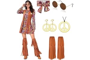 YADODO Hippie Kostüm Damen Kleid Set 70er Jahre Bekleidung Damen 70er Jahre Kostüm Damen FaschingsKostüm kleid Damen Mädchen 60er 70er Disco Halloween Outfits Hippie kleidung Damen (M)