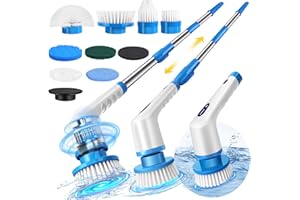 HSHA Electric Spin Scrubber,Cordless Cleaning Brush,Shower Cleaning Brush with 9 Replaceable Brush Heads, Power Scrubber 2 Speeds,Adjustable & Detachable Long Handle, for Bathroom, Kitchen Cleaning