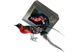 Krebs Glas Lauscha – ozdoba choinkowa ze szkła – podwójne ptaki Dompfaff na klips z piórami – rozmiar ok. 9 cm – Made in Germany