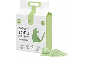 HAPPY MEOW Arena de Tofu para Gatos (6L / 2,5Kg) - Natural y Biodegradable - Aglomerante Instantáneo, Bajo en Polvo, Control de Olores Duradero, Ultra Absorbente, Desechable en el Inodoro (Té Verde)