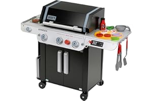 Theo Klein 9445 Weber Drewniany grill Genesis I Zawiera wkładki do steków, pizzy lub warzyw I Z atrapami potraw i sztu?cami do grillowania I Zabawka dla dzieci w wieku od 3 lat