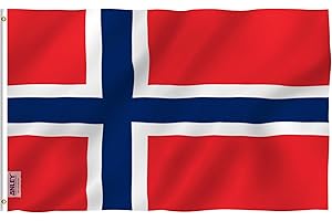 Flaga Norwegii Anley Fly Breeze 3x5 stóp - Żywy kolor i odporność na blaknięcie - Płócienny Nagłówek i podwójne szycie - Norweskie flagi narodowe Nordmanna Poliester z mosiężnymi przelotkami 3 x 5 stóp