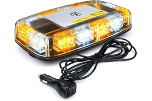Xprite White 12 LED Aluminium Material High Intensity LED Law Enforcement Emergency Hazard Warning Lightning Strobe Lights For Interior Roof/Dash/Windshield With Suction Cups