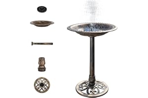 Bonnlo Bird Bath with Solar Fountain Antique Copper Weather Resistant Resin Pedestal Birdbaths Floral Accents and Vintage Finish Garden Decor for Outdoor Lightweight Courtyard-71cm Tall