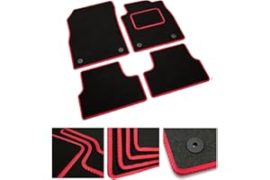 DB Bespoke - Tailored Car Mats - Compatible with Vauxhall Corsa F 2019-2022 - Black Carpet - Non-Slip Carpet Mat - 4 pc Complete Car Floor Mats with 2 clips - Black with Red Trim