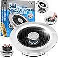 Upgraded 3in1 Kitchen Sink Drain Strainer and Sink Stopper, Stainless Steel Kitchen Drain Plug & Cover with Anti-Clogging Basket Strainer, Fit US Standard 3-1/2'' Sink Drain Hole, Brushed Black