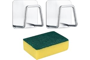 WELHAEPI Porta Esponjas Autoadhesivo, Soporte para Estropajos, Ganchos para Estropajos de Acero Inoxidable, Soporte Organización de Esponja Fregadero para Esponja Cocina Baño