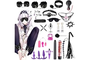 Kit de bondage SM Oziral de 26 piezas juego de bondage para cama BDSM juguetes sexuales para parejas juego BDSM para principiantes accesorios para mujeres con tapón anal juego Negro y morado
