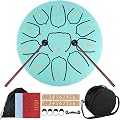 DEPAR Tambour à langue 11 notes 15,2 cm, tambour à disque en acier, instrument de percussion avec boîte à accessoires, sac, médiator, livre de musique et maillet pour méditation, yoga, guérison sonore