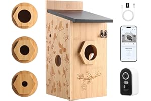 BROOBIRDER Vogelhaus mit 4MP Kamera, Nistkasten für Vögel für Draußen Wetterfest, 2,4 G WiFi & App Benachrichtigung, Video/Fotoaufnahme & Bewegungserkennung, Beobachten Sie das Nisten und Schlüpfen, Nachtsicht