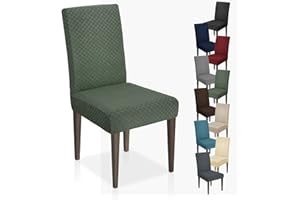 MAXIJIN Coprisedie con Schienale 6 pezzi in Jacquard, Elasticizzato Lavabile Fodera per Sedia, Moderno Coprisedia per Soggiorno Cucina Hotel Ristorante (Army Green, 6)