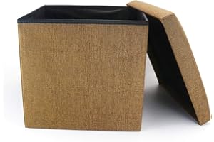 Cosaving Plegable Almacenamiento Taburete Otomanos con Almacenaje Lino Puff Asiento Baúl Cuadrado Caja de almacenaje con Tapa Reposapiés Sofá Cama para Ahorro de Espacio 30x30x30 cm, marrón
