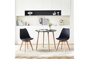 LafeuR Esstisch mit 2 Stühlen Essgruppen, Esszimmergruppe Küchentisch-Set für 2 Personen Sitzgruppe für Wohnzimmer Küche Büro(Runder Schwarz Tisch + 2 Buche Schwarz Stühl)