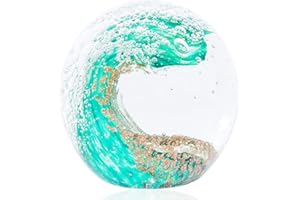 EUSTUMA Figurines en verre soufflé à la main, motif vagues de l'océan, presse-papier de bureau pour bureau, décoration d'intérieur, décoration d'aquarium, décoration de bureau pour les amateurs de l'océan