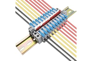 Klemmleiste Hutschiene, CTRICALVER 10 Pcs Klemmenblöcke (blau), Mit Markierungsstreifen, Verbindungsleisten (2/3/4/5 Pin) und Sicherungsclip, für Automatisierungsprojekte, Garage, DIY-Projekte