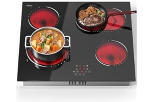 HOBSIR HOB Hobsir Piano Cottura in Vetroceramica 4 Zone, Piano Cottura Vetroceramica 4 Fuochi con Zona Flex, Sensore a Sfioramento, Piano Cottura Autosufficiente, 60 CM, 6600 W, 9 Modalità, Cablato