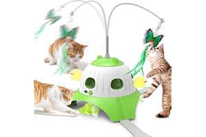 Iokheira Jouets pour Chats, Jouets Automatiques pour Chats D'intérieur, Jouets Interactifs pour Chats, avec Papillon Voltigeant Et Balles en Peluche, Jouets À Plumes Interactifs Rechargeables USB