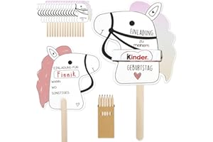 KKSJK Einladungskarten Kindergeburtstag, 15pcs Einladung Geburtstag Kraftpapier mit Buntstifte, Geburtstagseinladungen Kinder Bastelset, Partyeinladungen für Jungen Mädchen (Pferde)