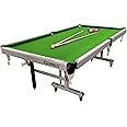 GYMNCO Portable and Moveable on Wheels Pool Table(Billiard Table) 8x4 FT, Top 25 mm with Cover, Ball, cue Sticks, Triangle & Chalk
