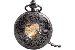 BOSHIYA Herren Taschenuhr Mechanische Leuchtende Vintage Steampunk Skelett Halbjäger Handaufzug Mechanische Taschenuhr mit Kette für Herren