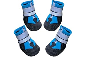 AMOMYDOG Scarpe per Cani, Set di 4 Stivali Impermeabili con Cinturini Riflettenti e Suola Antiscivolo per Proteggere le Zampe dei Cani di Taglia Piccola, Media e Grande (XXL, Blu)