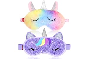 ‎MY NOVEL THINGS my novel things Schlafmaske Kinder, Einhorn Schlafmaske 2 Stück, Augenmaske Kühlend, Schlaf Entspannungs Augenmaske, Augenmaske mit Gel Perlen Kühlmask Für Kältetherapie Geschwollene und Müde Augen