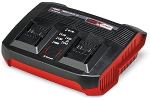 Original Einhell Ladegerät Power X-Twincharger 3A -Change (Li-Ion, gleichzeitiges Laden von 2x 18V Akkus, permanente Akkuüberwachung + int. Lademanagement, 6-fache Zustands-LED-Anzeige)