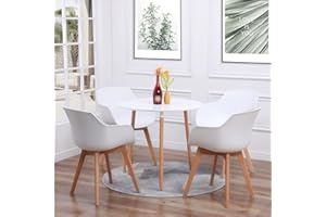 H.J WeDoo Set da pranzo con 1 tavolo 4 sedie in stile nordico, gruppo sala da pranzo per cucina, giardino, caffetteria, bar (tavolo bianco e sedie)