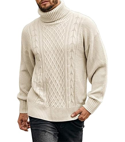 Pull Col Roulé Homme – Tricot Torsadé, Maille épaisse, Coupe Droite – Pour L’automne Et L’hiver, Confortable Et Chaud