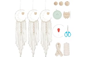 FREEBLOSS 3 Set Owl Macrame Dream Catcher Kit Lunar Macrame Kit for Beginners Handmade Dream Catcher Kit 100m Macrame Cord Kit Macrame Wall Hanging Decor Boho Wall Hanging Decor