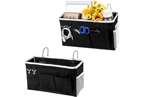 Fittoway Betttasche Bett Organizer Hängetasche Hochbett Aufbewahrungstasche für Buch, Magazin, Spielzeug, Handy, Kopfhörer (2Pcs Schwarz)