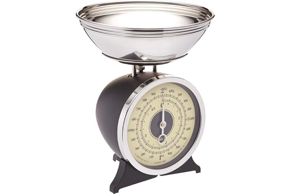 KitchenCraft Classic Collection - Balance de Cuisine Mécanique avec Bol, Livrée dans une Boite Cadeau, Capacité 2 kg, Noir