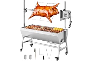 VEVOR Kolgrill med elektrisk spindel, 38 W kolgrill, lastkapacitet 60 kg, med hjul och 7 höjdsnivåer, rostfri spindel, för gr