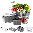 MODEN Fresh container, 3 pack Produce Saver Container for Refrigerator, Vegetable Fruit Storage Container, Fridge Storage Organizer Bins with Divider, Fridge Container Box, Grey
